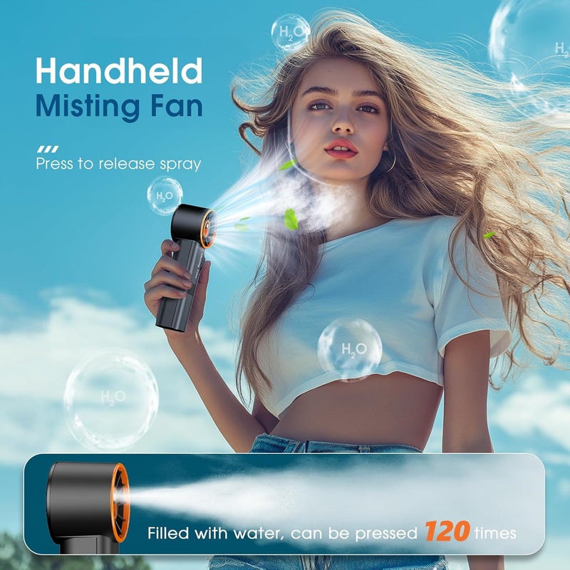 Ausic Portable Handheld Misting Fan, Turbo Fans with Mist, High-Speed, 3 Speeds Personal Small Water Spray Fan, Outdoor Cooling Rechargeable Battery Operated Fans for Kids/Travel/Makeup/Shopping - Image 4